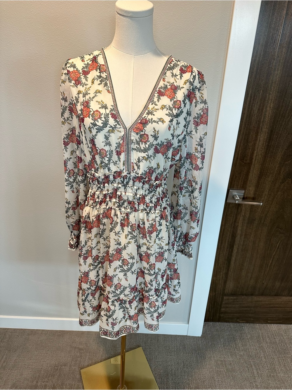 Max Studio White Dress with Red Floral Print